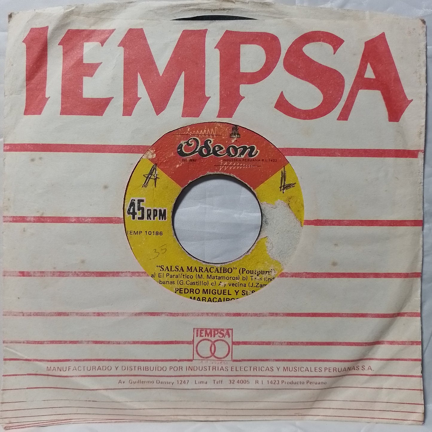 single 7" Pedro Miguel Y Sus Maracaibos Salsa Maracaibo / Gayta Y Sorongo made peru 1971 con funda original latin cumbia