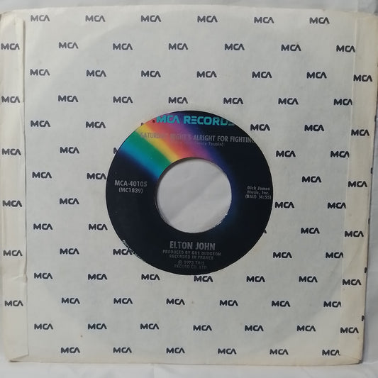 single 7" Elton John Saturday Night's Alright For Fighting / Jack Rabbit Whenever You're Ready made usa 1973 con funda original rock