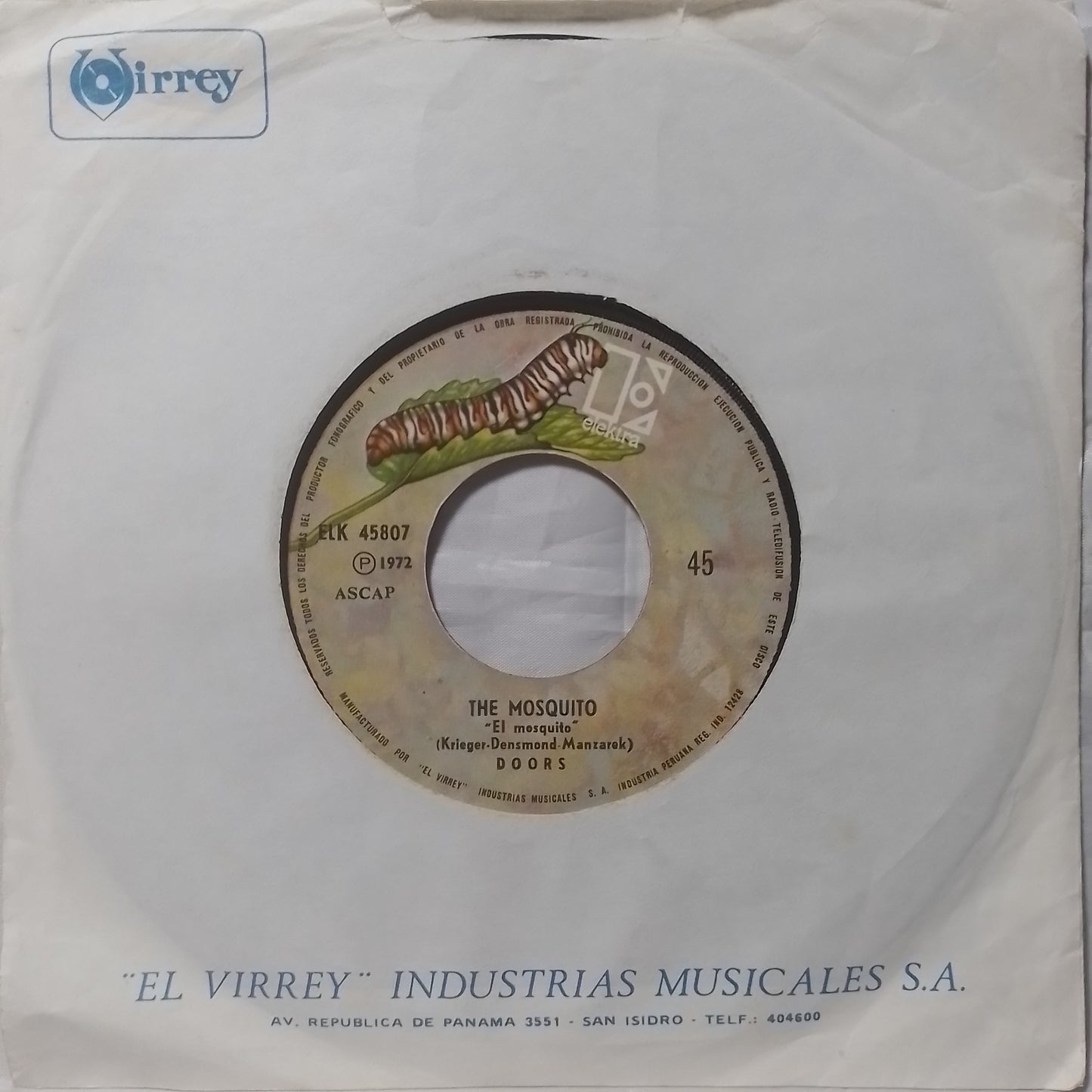 single 7" Doors The Mosquito / it slipped my minds con funda original made peru rock