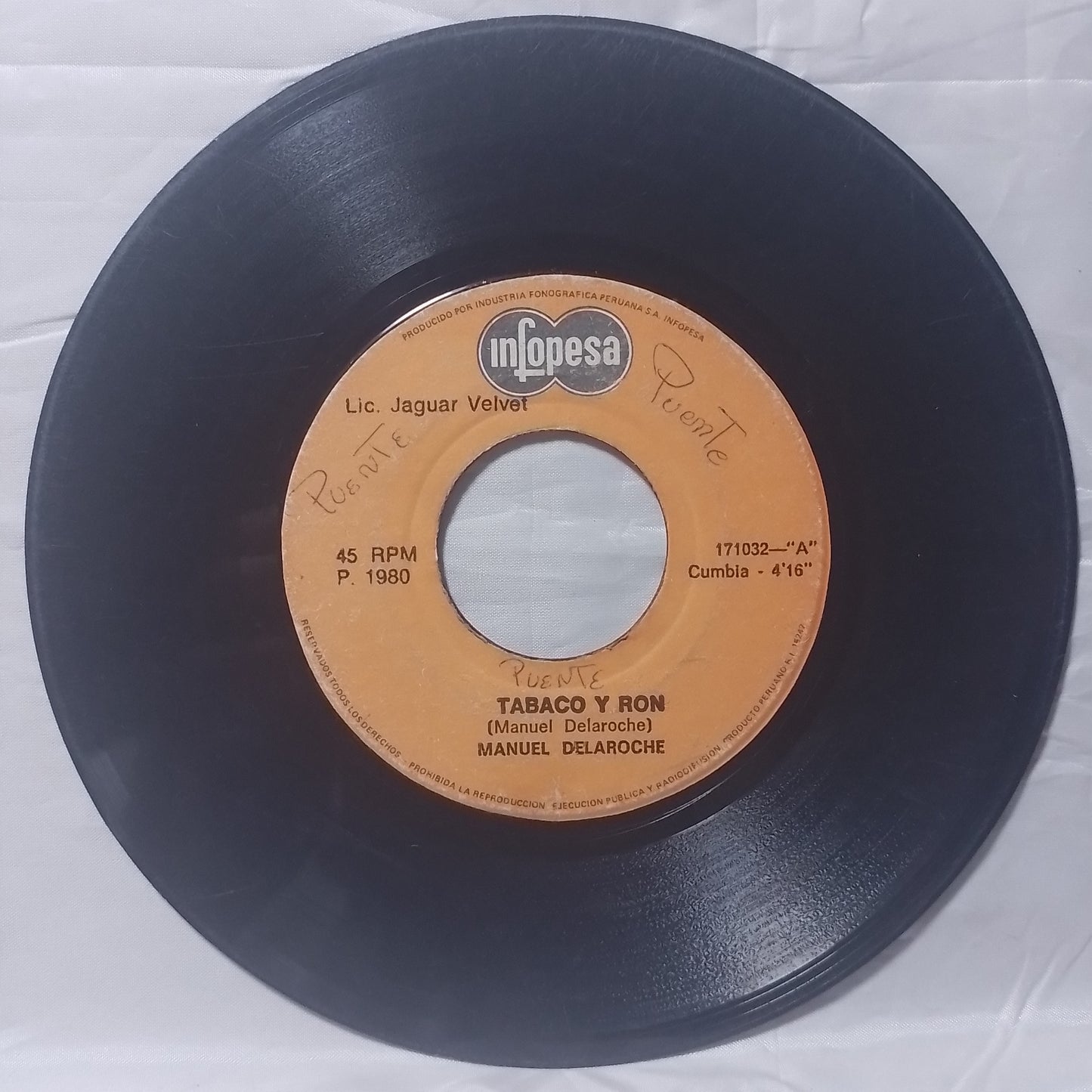 single 7" Manuel Delaroche Tabaco Y Ron / Kanyengue made peru 1980 latin Cumbia