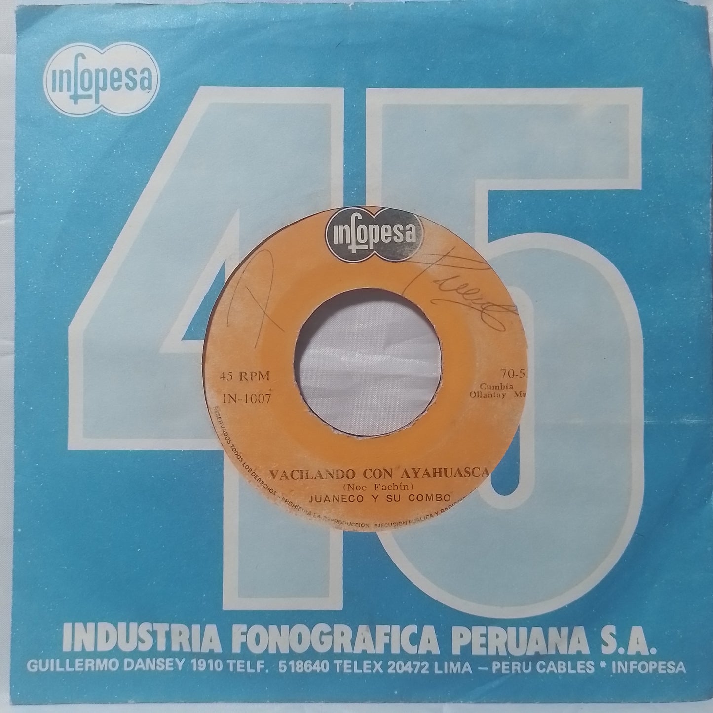 single 7" Juaneco Y Su Combo Vacilando Con Ayahuasca / Mujer Hilandera made peru 1978 con funda original latin Cumbia