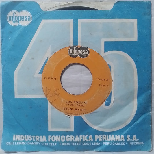 single 7" Grupo Ilusion Las Limeñas / Linda Carmencita made peru con funda original latin Cumbia