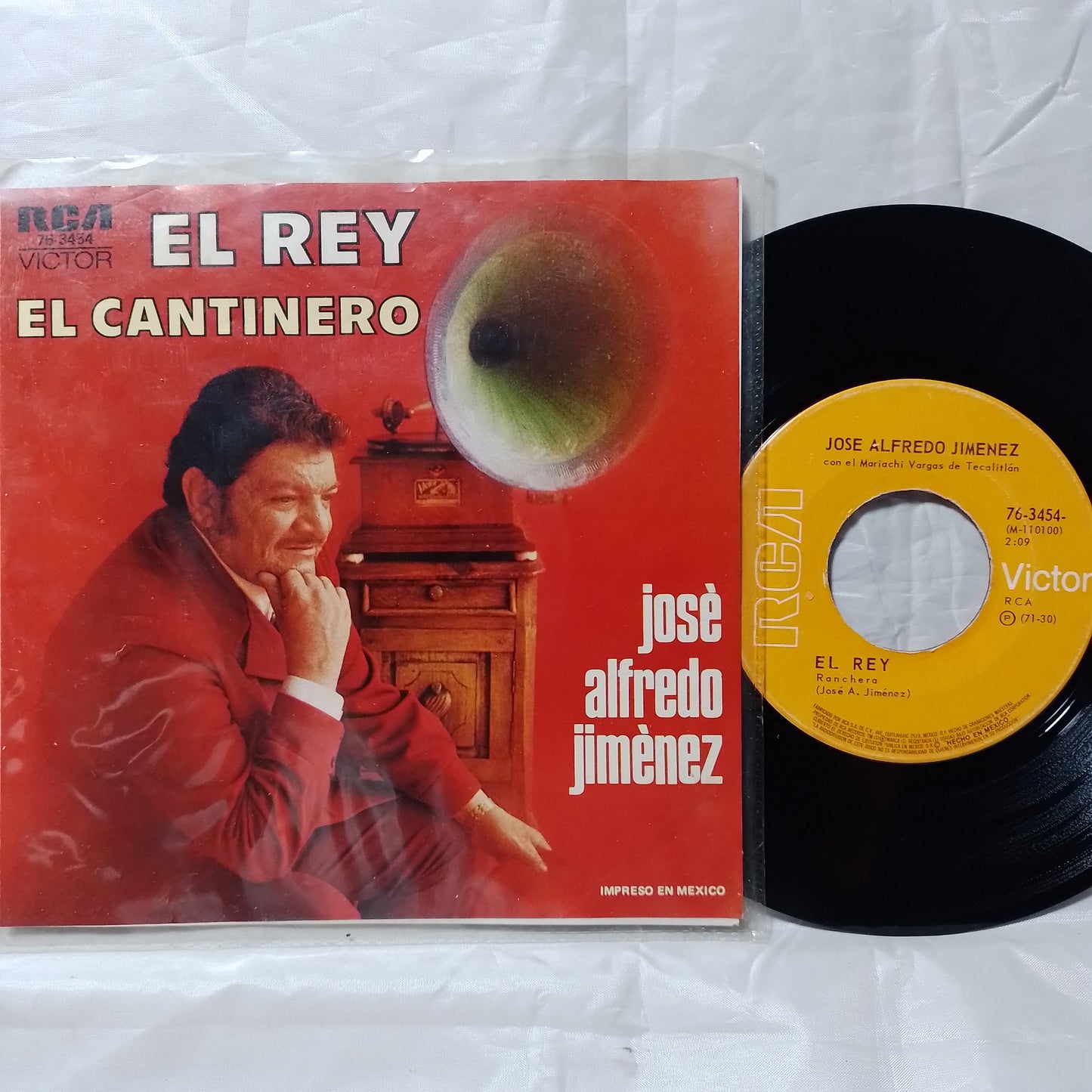 single 7" José Alfredo Jiménez El Rey / El Cantinero made mexico 1971 con funda original folk