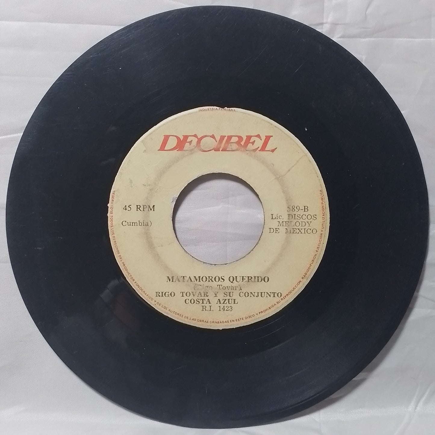 single 7" Rigo Tovar Y Su Conjunto Costa Azul Mi Tinajita / Matamoros Querido made peru 1972 latin rock cumbia