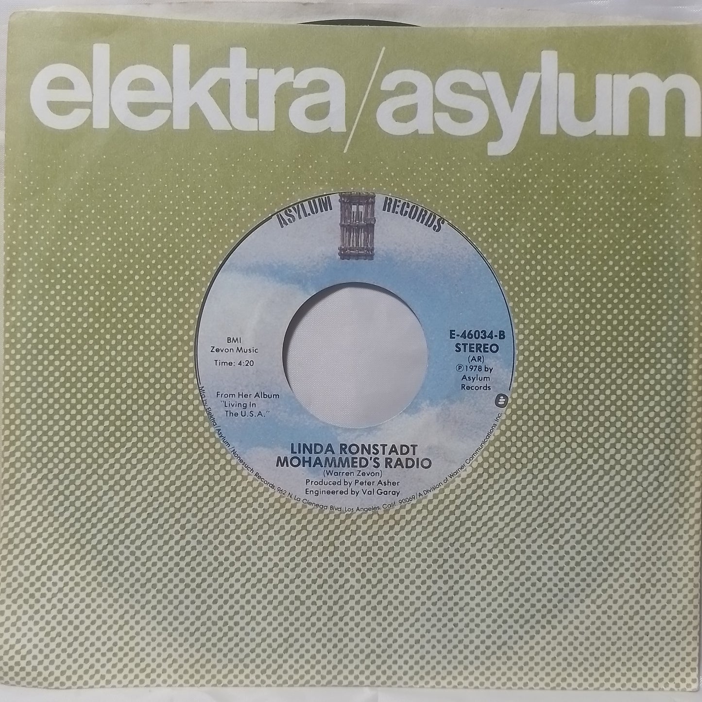 single 7" Linda Ronstadt Alison / mohammeds radio made usa 1979 con funda original pop rock