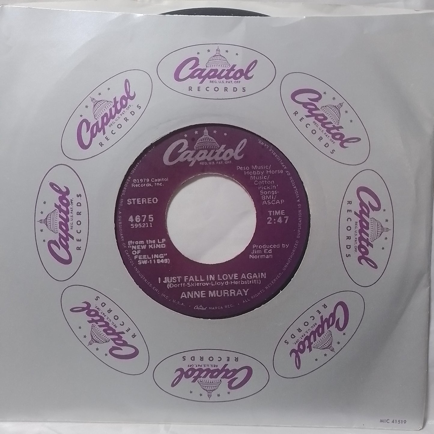 single 7" Anne Murray I Just Fall In Love Again / Just To Feel This Love From You made usa 1979 con funda original pop rock