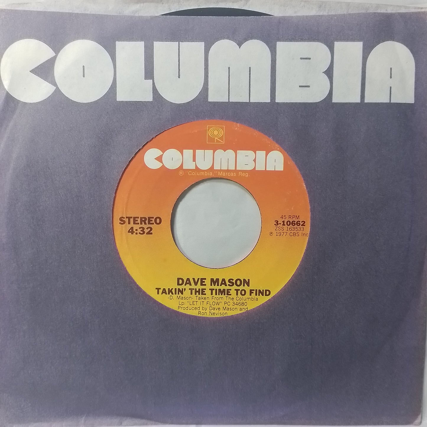 single 7" Dave Mason Let It Go Let It Flow / Takin' The Time To Find made usa 1977 con funda original rock