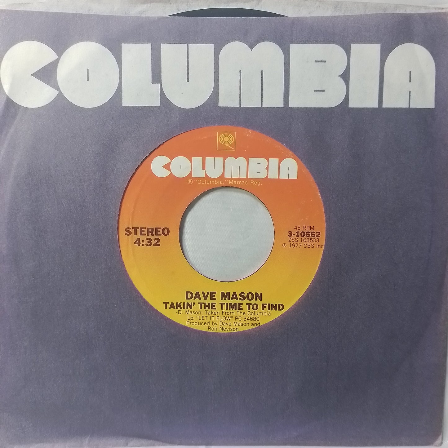 single 7" Dave Mason Let It Go Let It Flow / Takin' The Time To Find made usa 1977 con funda original rock