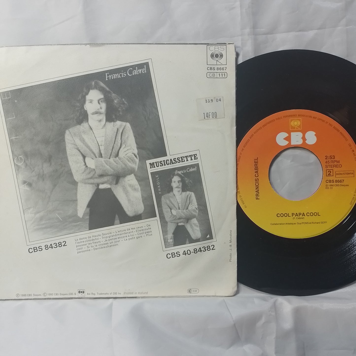 single 7" Francis Cabrel L'encre De Tes Yeux / Cool Papa Cool made usa 1980 con funda original pop