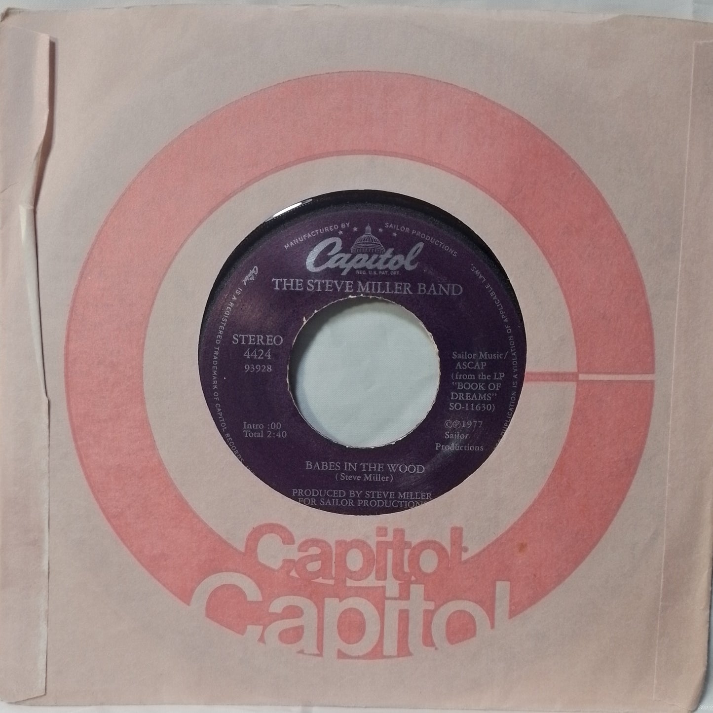 single 7" The Steve Miller Band Jet Airliner / Babes In The Wood made usa 1977 con funda original pop rock