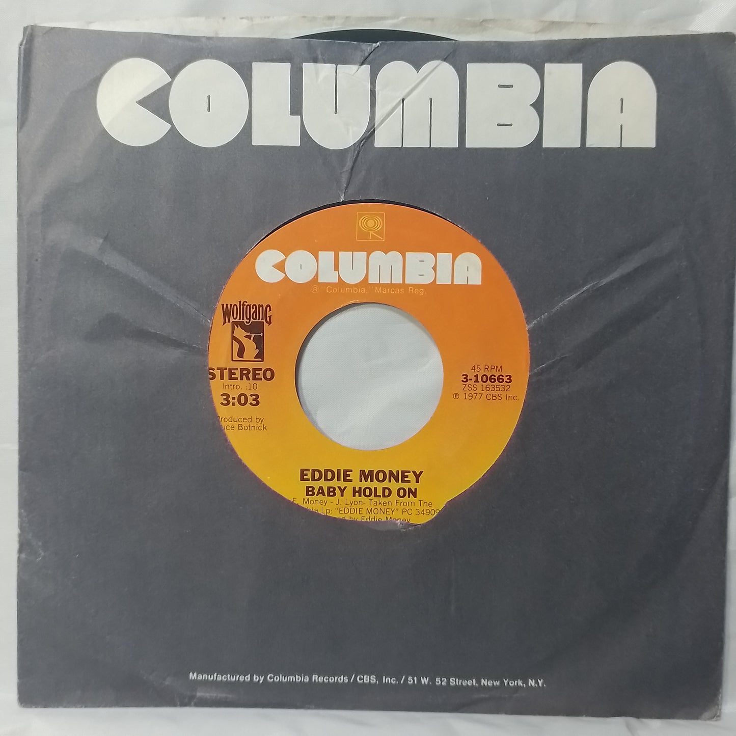 single 7" Eddie Money Baby Hold On / Save A Little Room In Your Heart For Me made usa 1977 con funda original rock