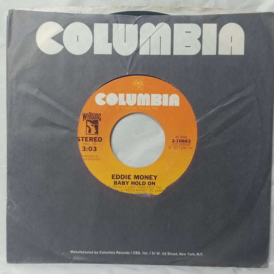 single 7" Eddie Money Baby Hold On / Save A Little Room In Your Heart For Me made usa 1977 con funda original rock