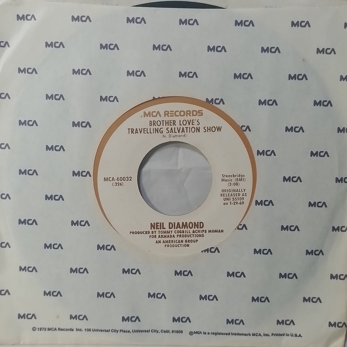 single 7" Neil Diamond Sweet Caroline / Brother Love's Travelling Salvation Show made usa 1971 con funda original pop