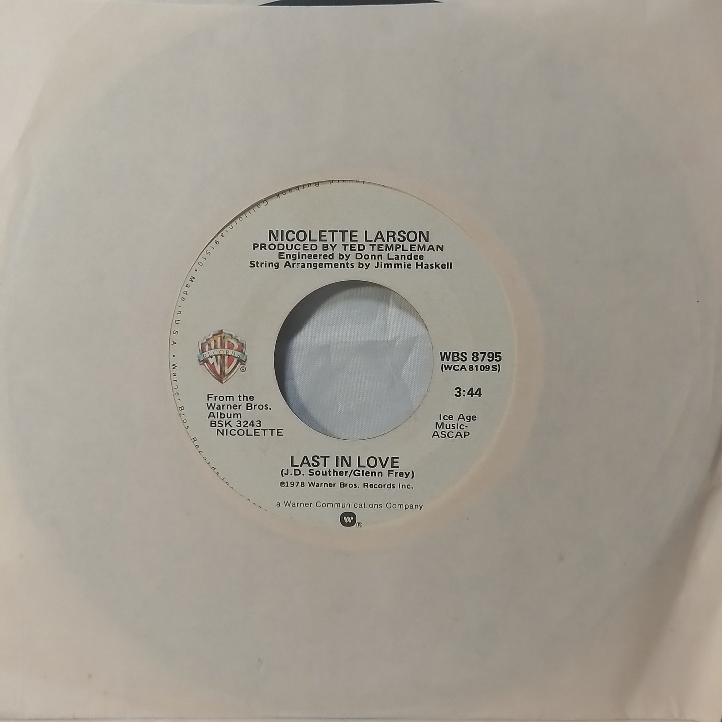 single 7" Nicolette Larson Rhumba Girl / Last In Love made usa 1978 con funda original pop rock