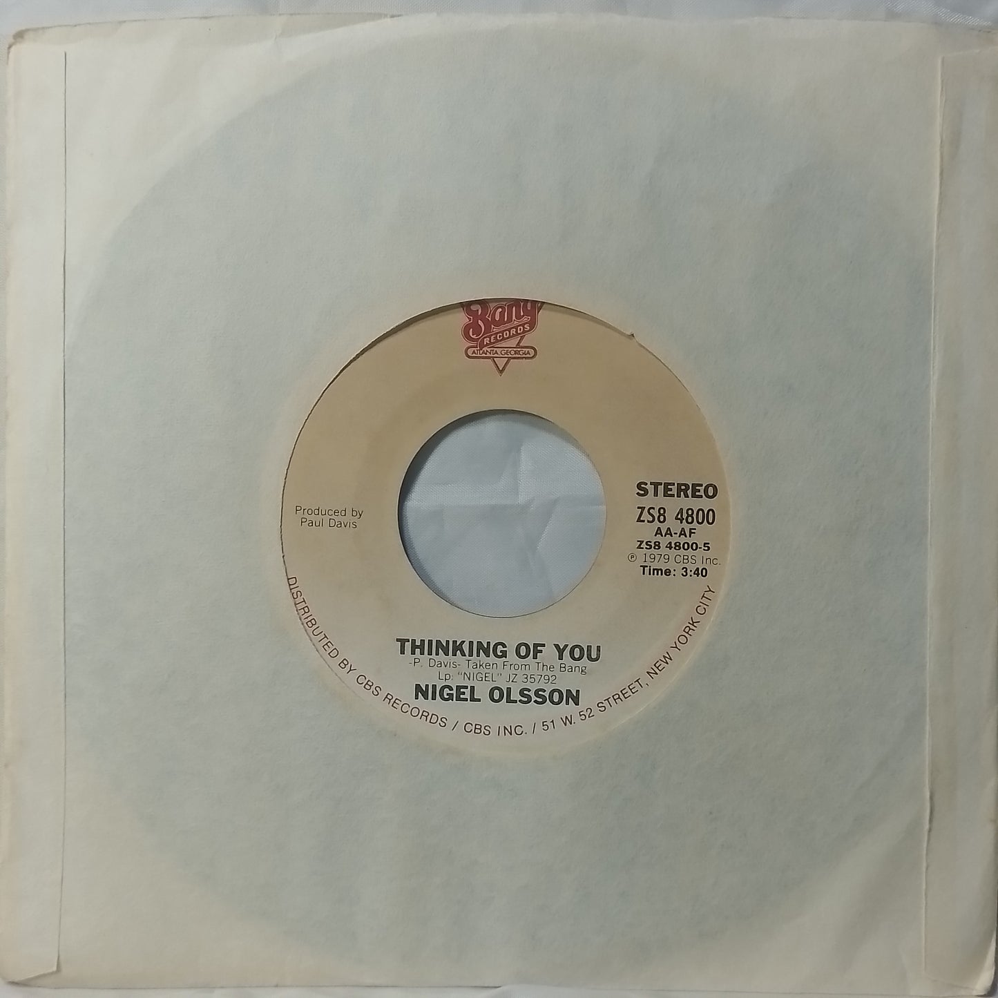 single 7" Nigel Olsson Little Bit Of Soap / Thinking Of You made usa 1979 con funda original soul pop rock