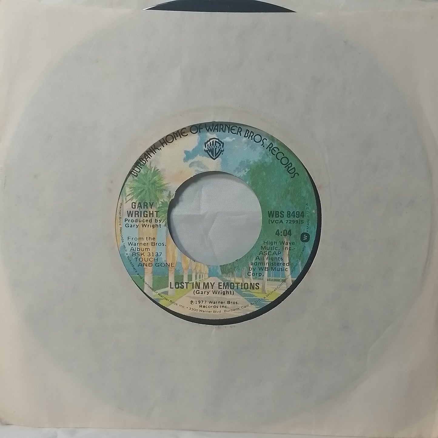 single 7" Gary Wright Touch And Gone / Lost In My Emotions made con funda original disco rock