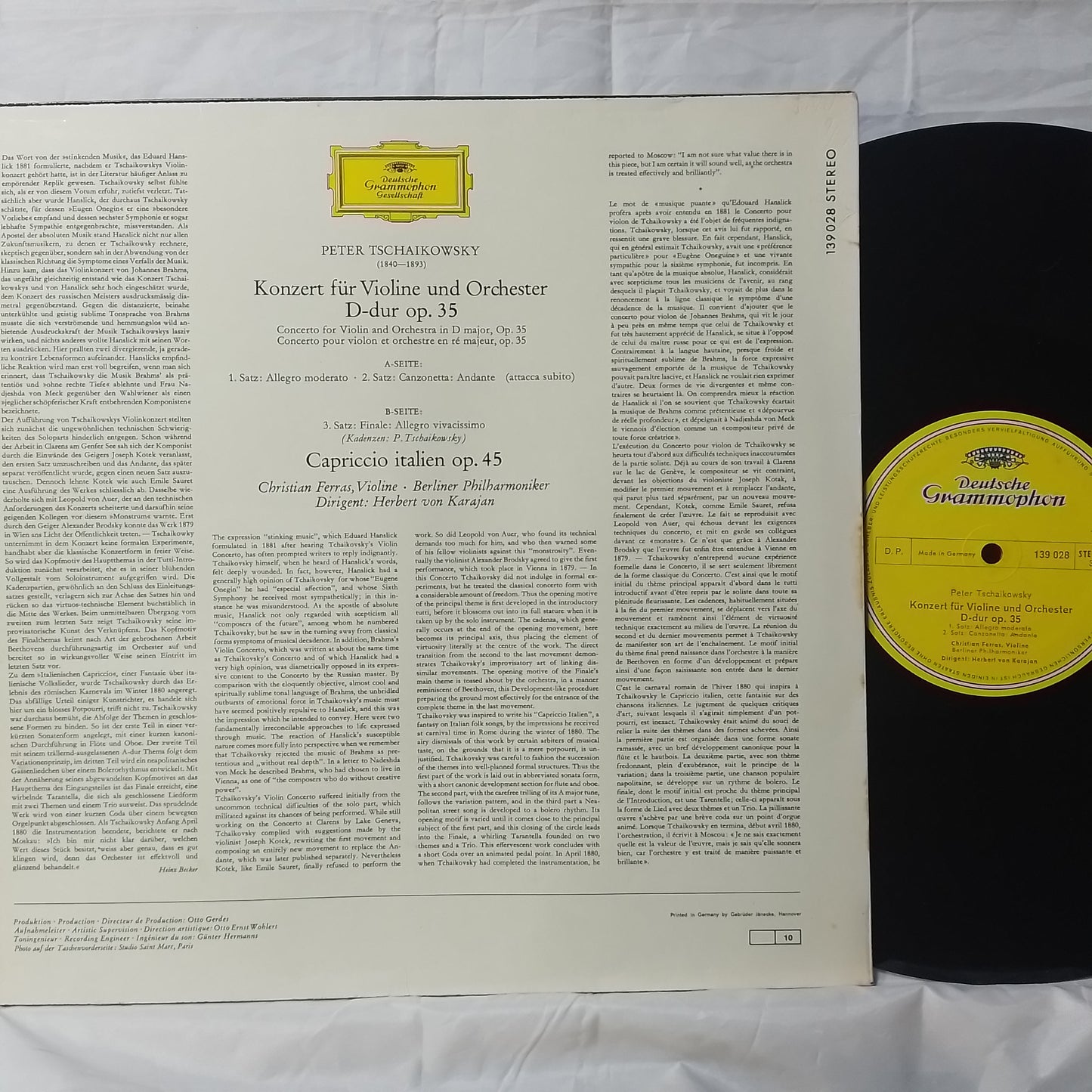 lp Tchaikovsky Christian Ferras Herbert von Karajan Berlin Philharmonic Violin Concerto Capriccio Italien made alemania 1967 clasico