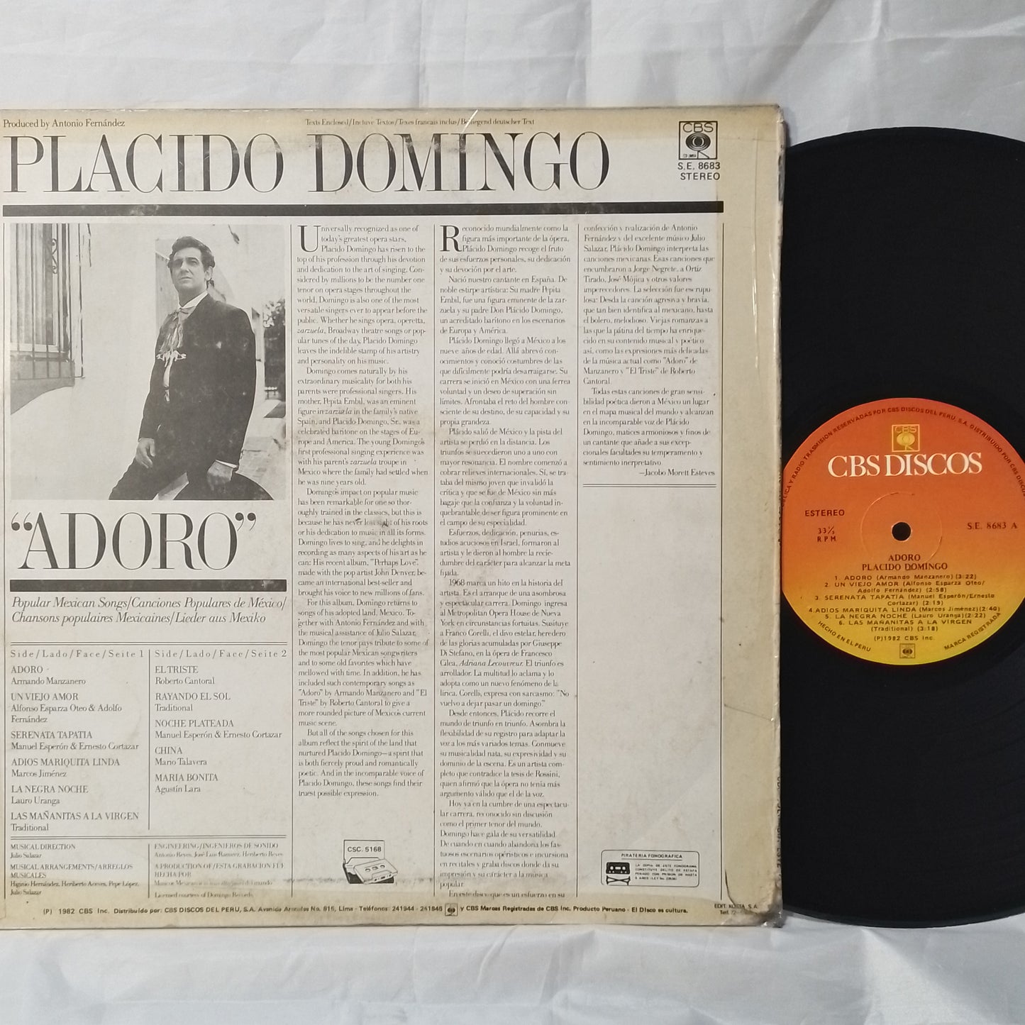 lp Placido Domingo Adoro made peru 1984 latin opera