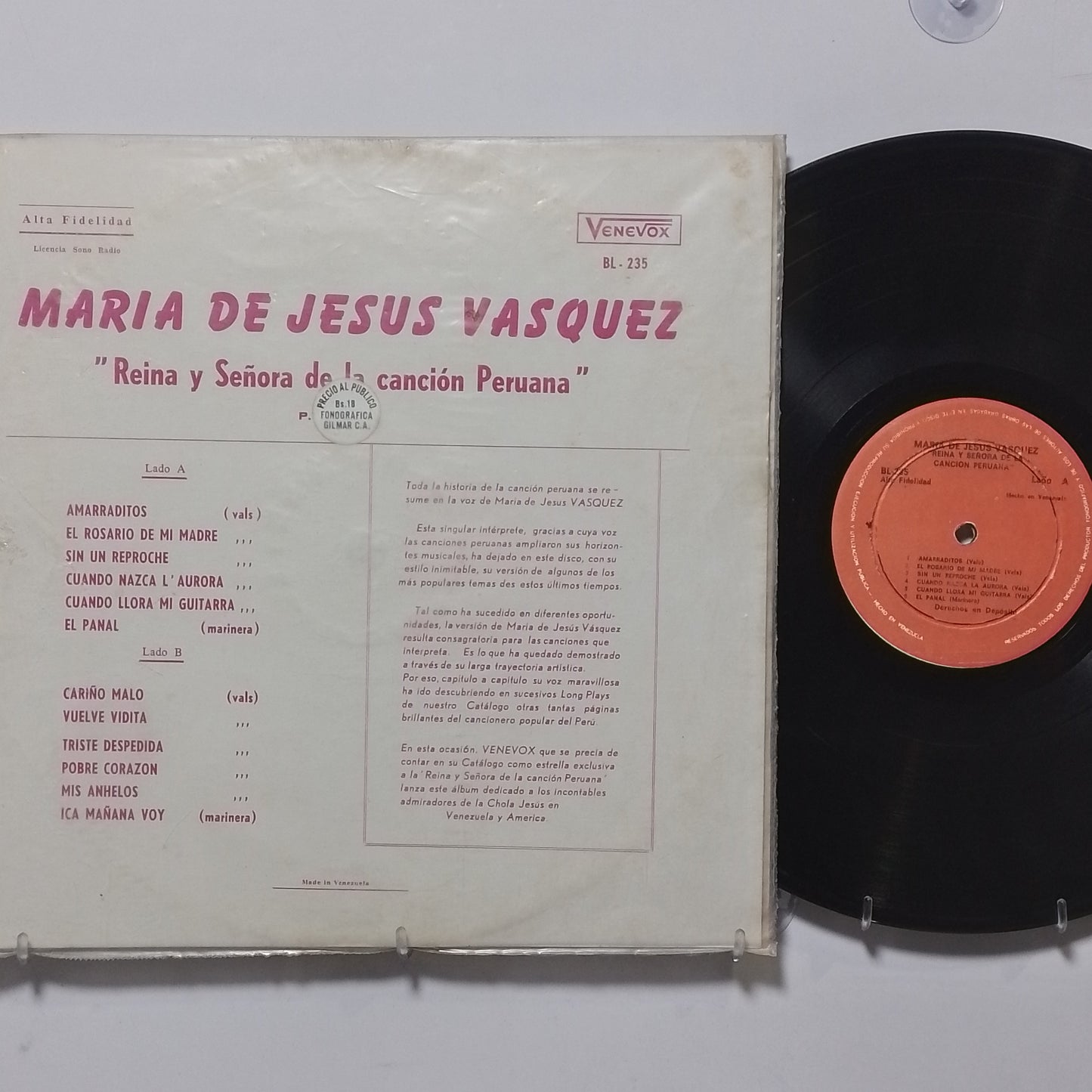 lp Maria De Jesus Vasquez Reyna Y Señora De La Cancion Peruana made venezuela 1970 criolla folk