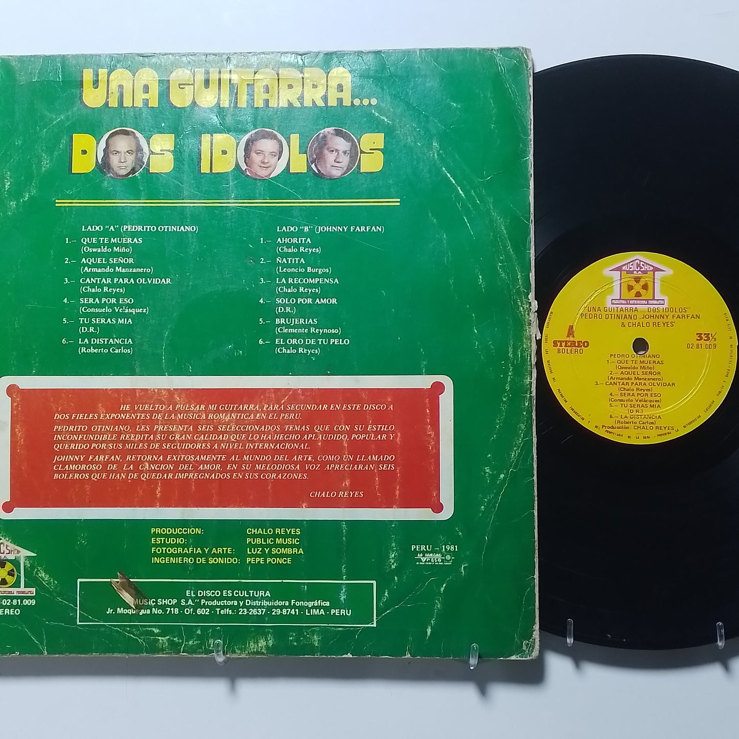 lp Una Guitarra Dos Idolos Chalo Reyes Johnny Farfan Pedrito Otiniano made peru 1981 bolero