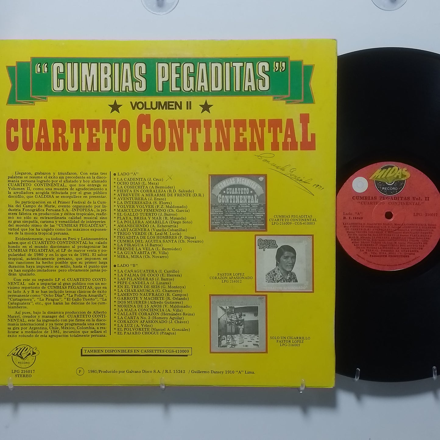 lp Cuarteto Continental Cumbias Pegaditas vol 2 made peru 1984 cumbia