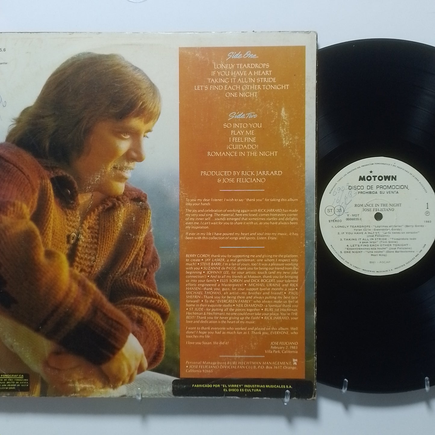 lp Jose Feliciano Romance In The Night made peru 1983 promocional con insert latin