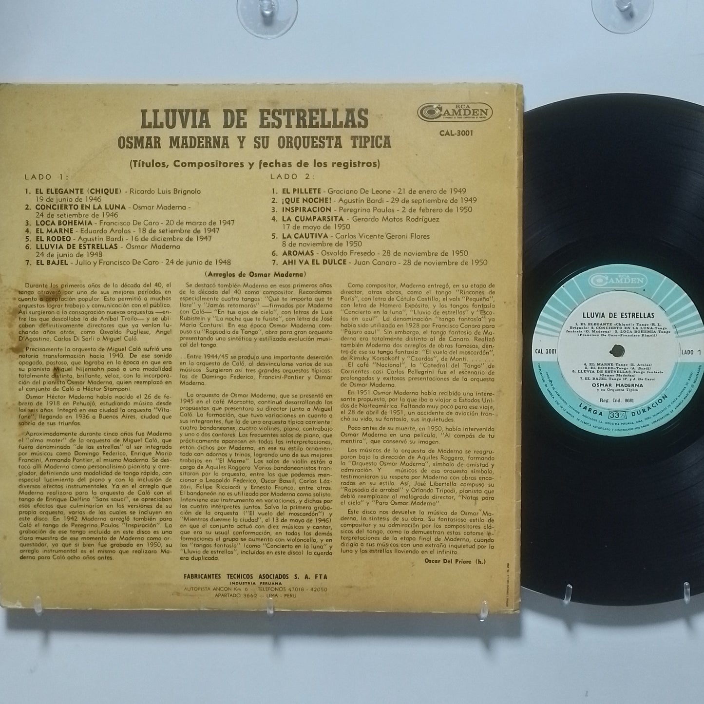 lp Osmar Maderna Y Su Orquesta Tipica Lluvia De Estrellas made peru 1980 tango folk