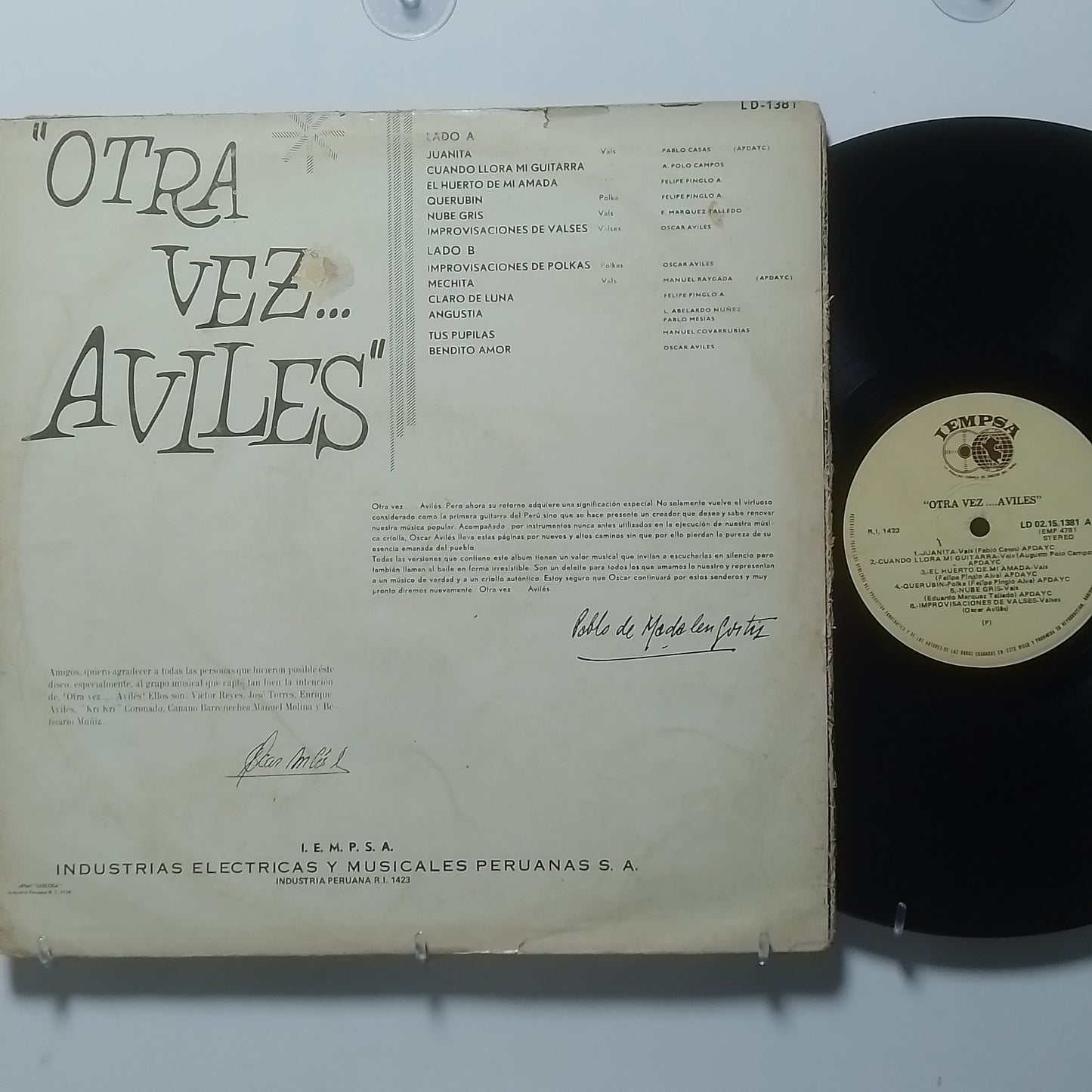 lp Oscar Aviles Otra Vez Aviles made peru 1964 criollo folk