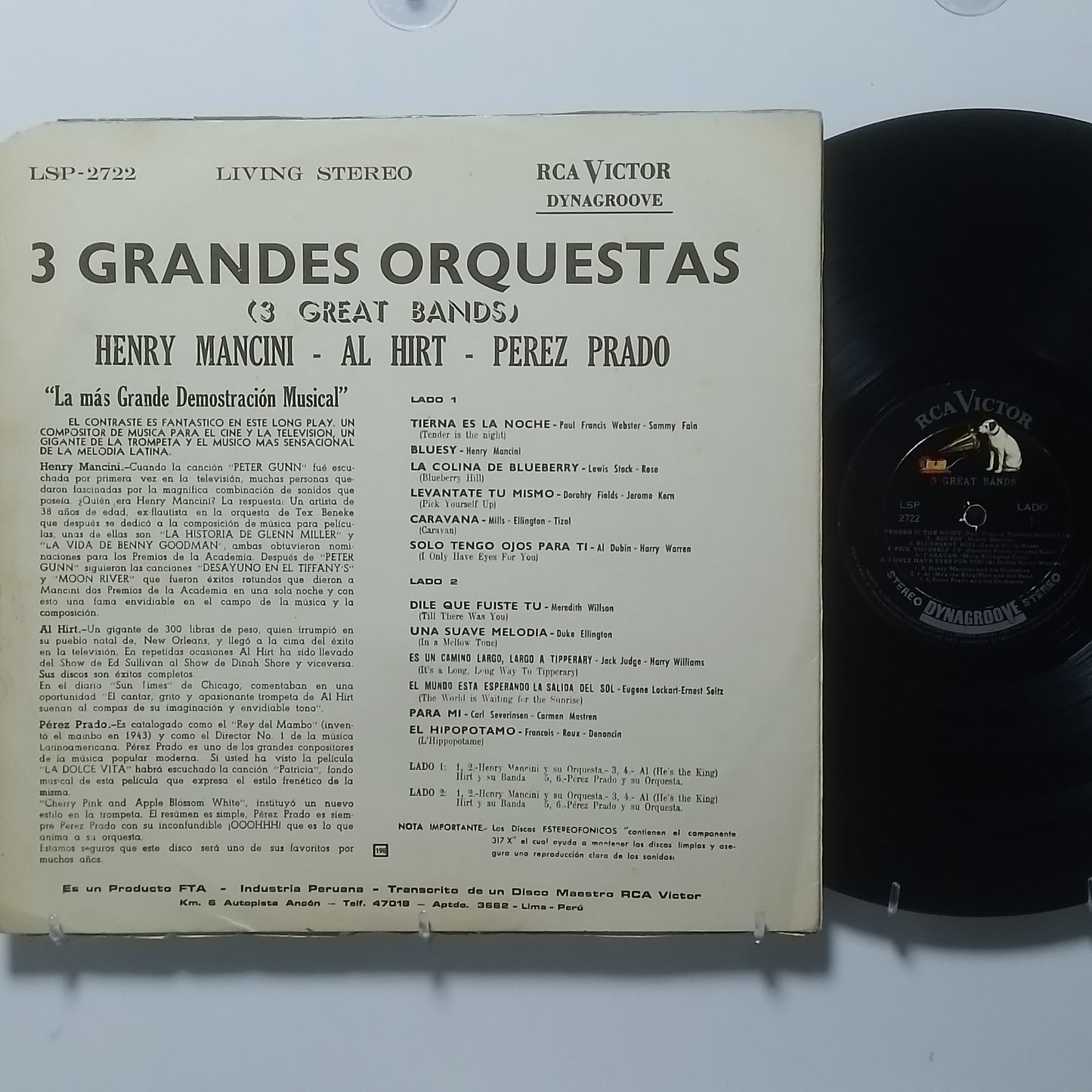 lp 3 Great Bands Henry Mancini Al Hirt Perez Prado made peru 1963 jazz