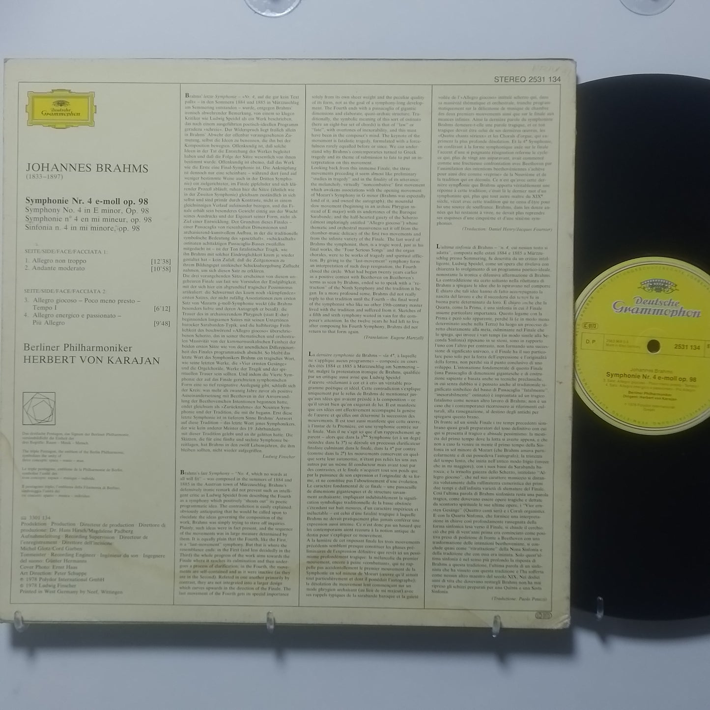 lp Herbert von Karajan Johannes Brahms Symphonie 4 Berliner Philharmoniker made alemania 1978 clasico