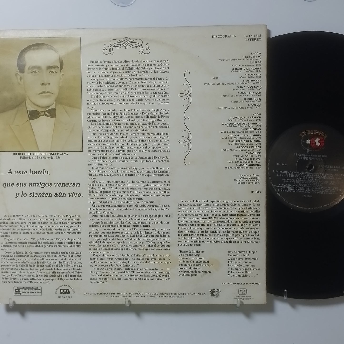 lp Felipe Pinglo 18 Composiciones de Oro Jesus Vasquez Carmencita Lara Enrique Delgado Oscar Avilesvarios made peru 1986 criollo folk