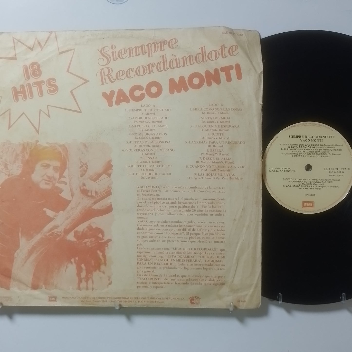 lp yaco monti siempre recordandote made peru 1985 latin balada