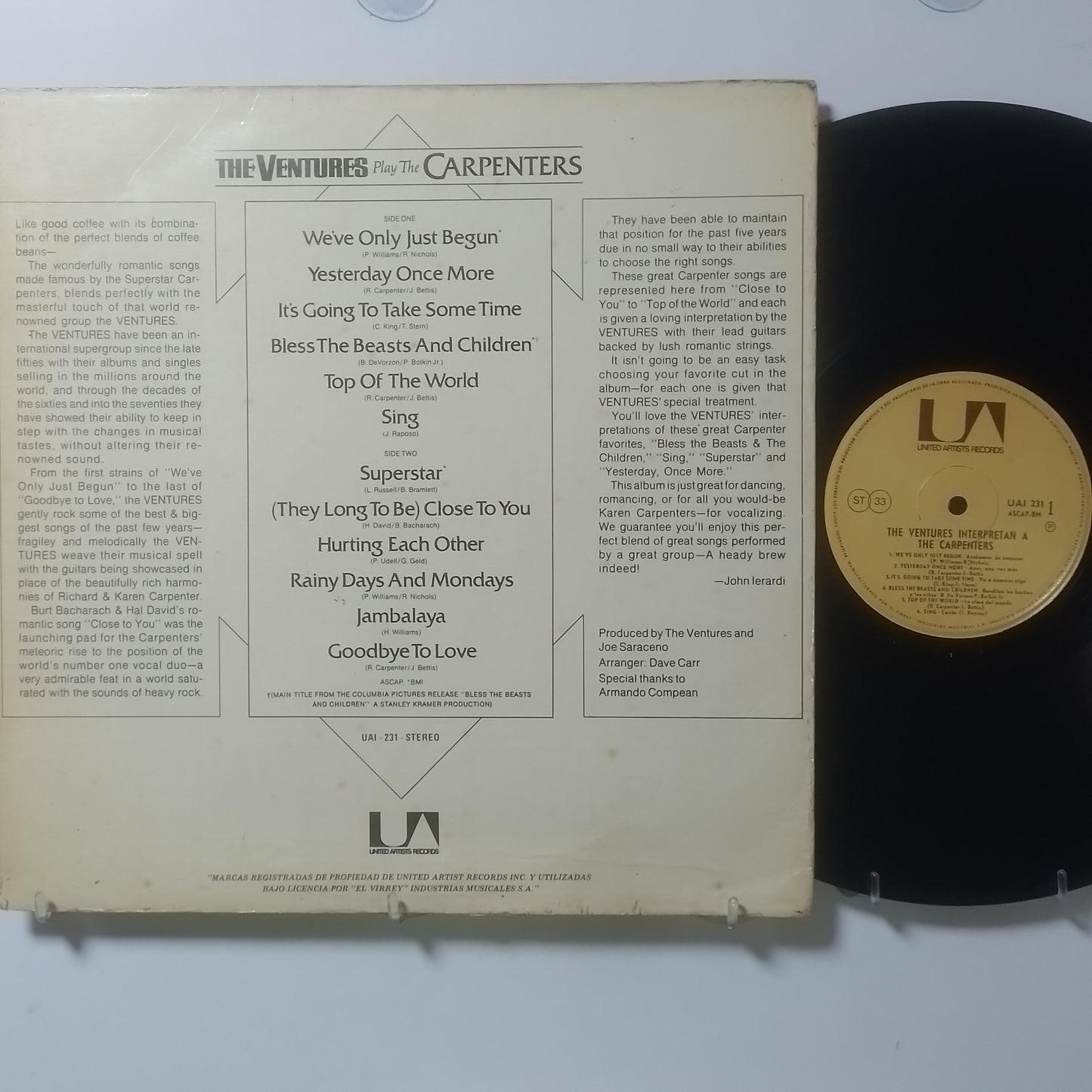 lp The Ventures The Ventures Play The Carpenters made peru 1974 pop rock