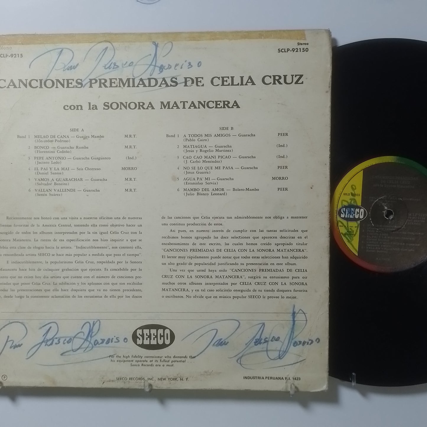 lp Celia Cruz Con La Sonora Matancera Canciones Premiadas De made peru 1965 latin mambo