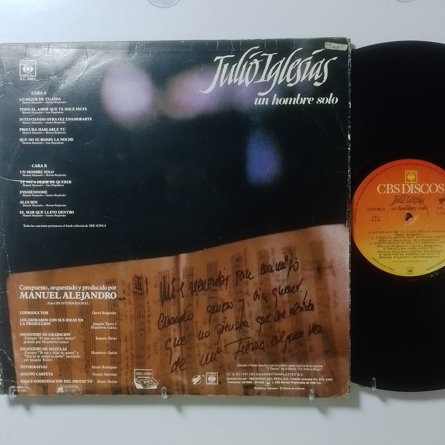 lp Julio Iglesias Un Hombre Solo made peru 1987 español balada