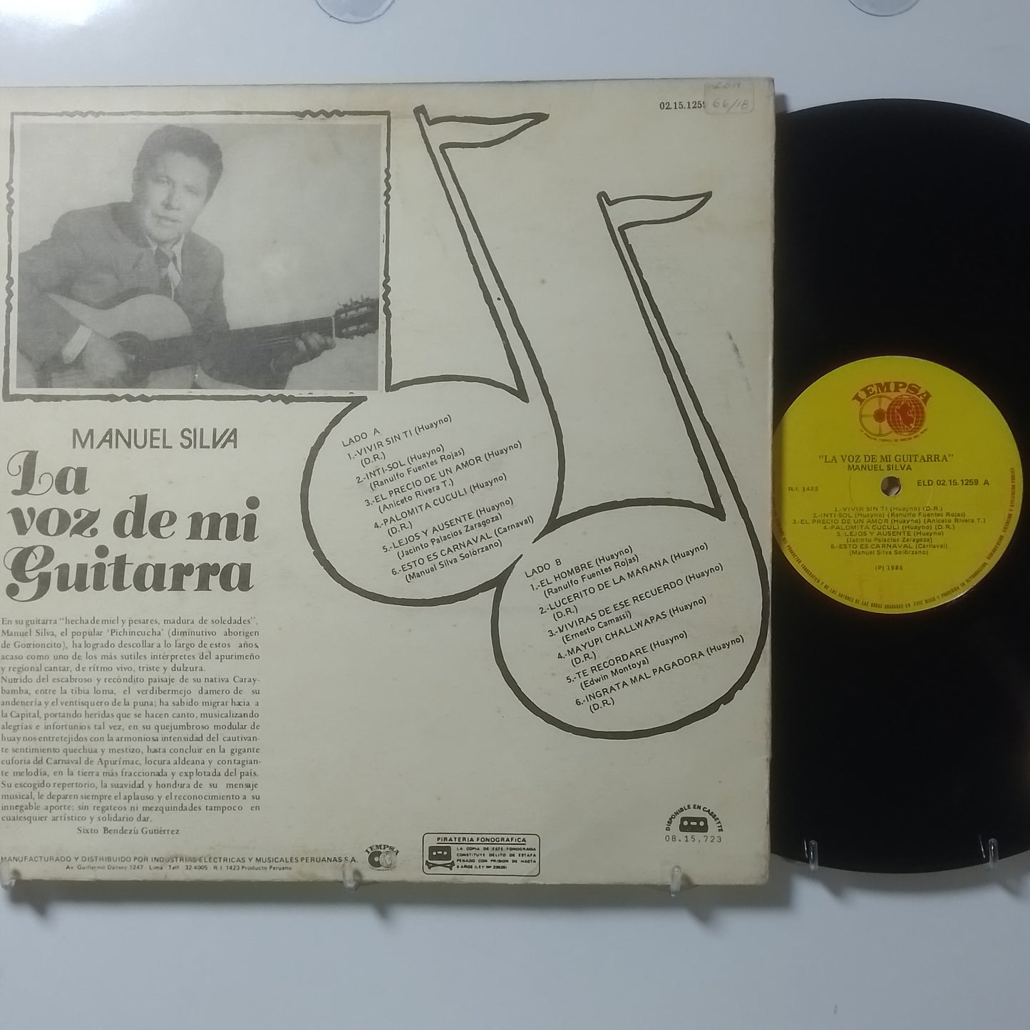 lp Manuel Silva la Voz De Mi Guitarra made peru 1986 andean folk