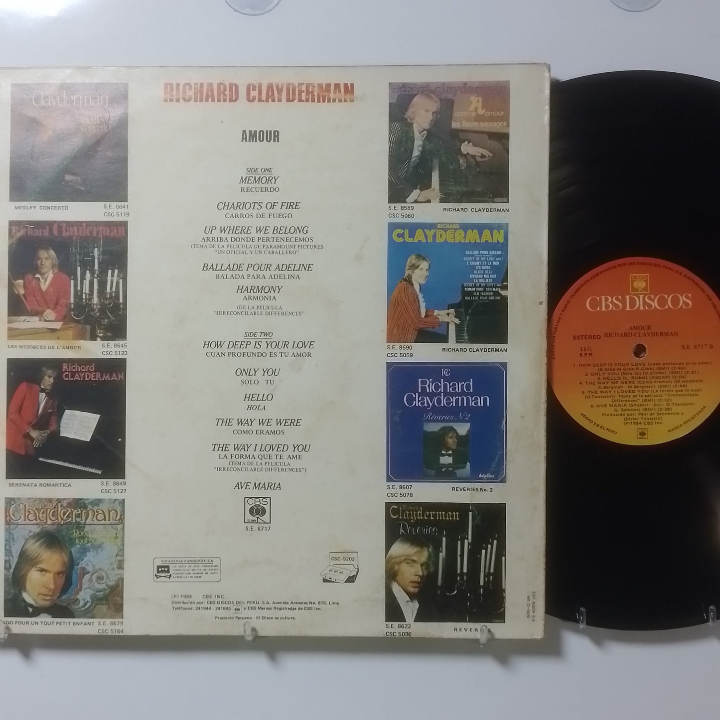 lp Richard Clayderman Amour made peru 1984 instrumental