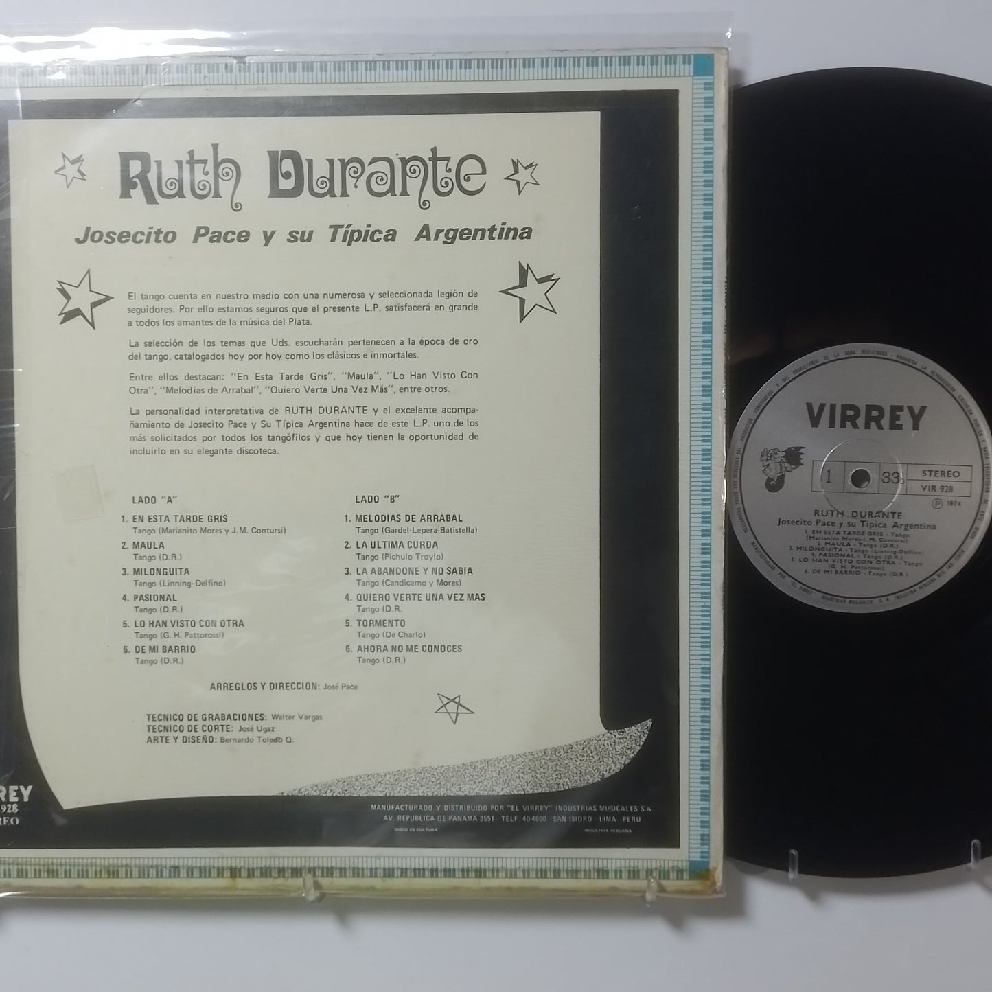 lp ruth durante josecito pace y su tipica argentina made peru 1974 latin tango