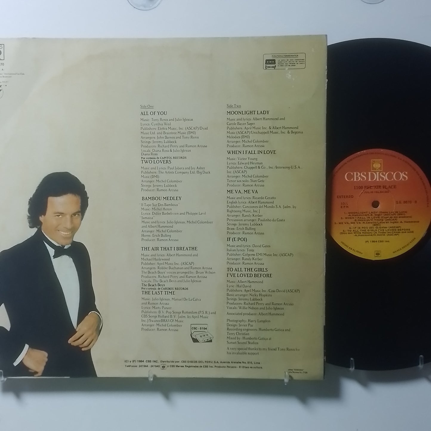 lp Julio Iglesias 1100 Bel Air Place made peru 1984 balada pop latin