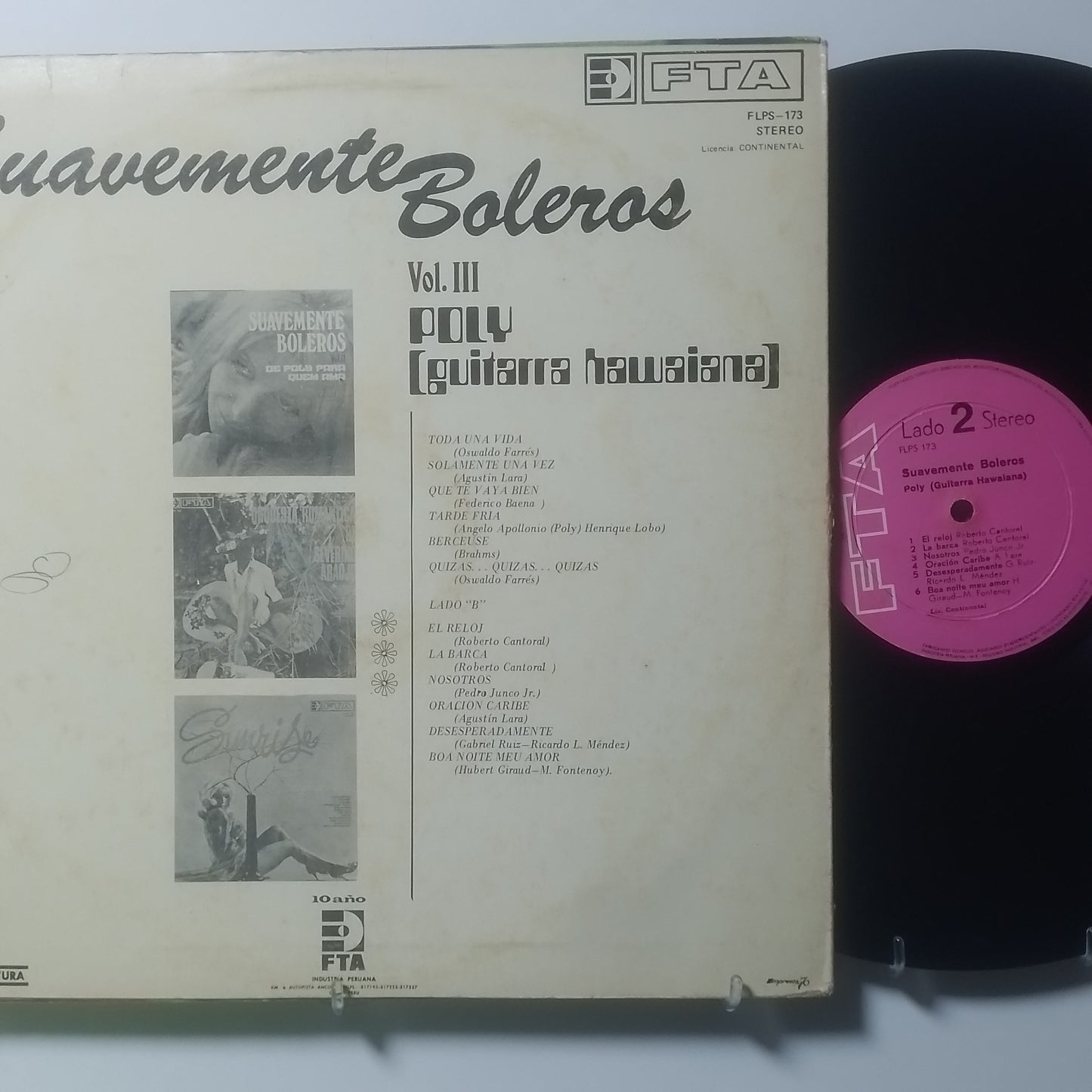 lp poly guitarra hawaiana Suavemente Boleros Vol 3 made peru 1970 latin bolero