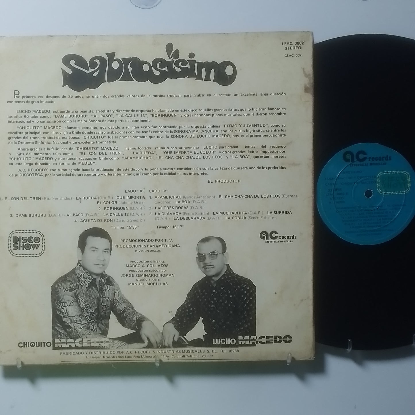 lp Lucho Macedo Y Su Orquesta Sabrosisimo made peru 1982 latin cumbia