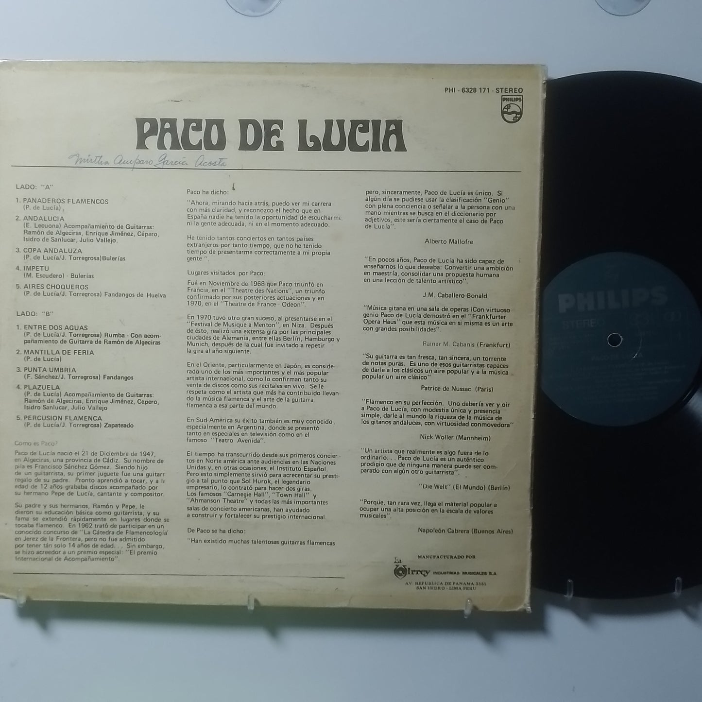 lp Paco De Lucia Entre Dos Aguas made peru 1975 flamenco folk