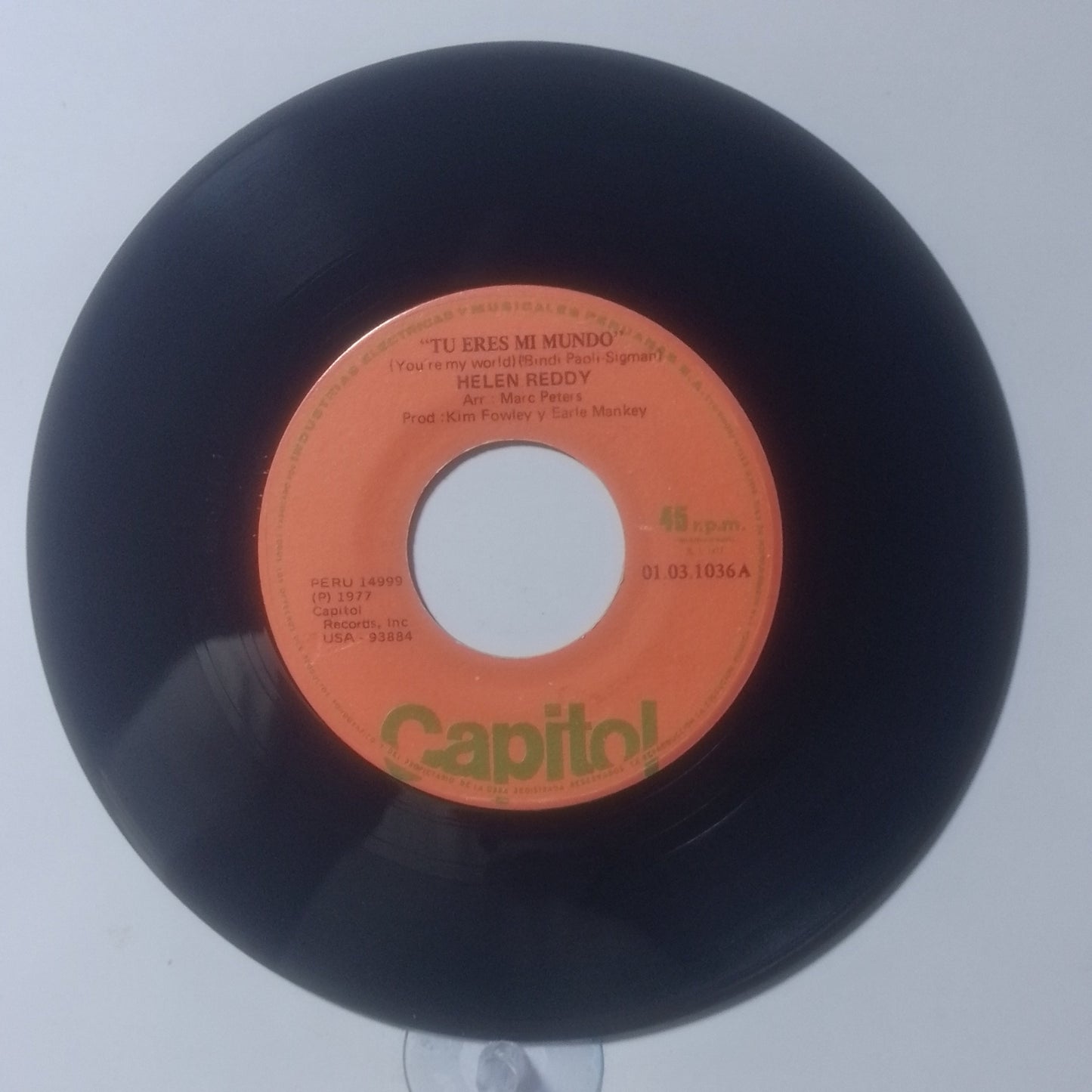 single 7" Helen Reddy You're My World / Thank You made peru 1977 pop