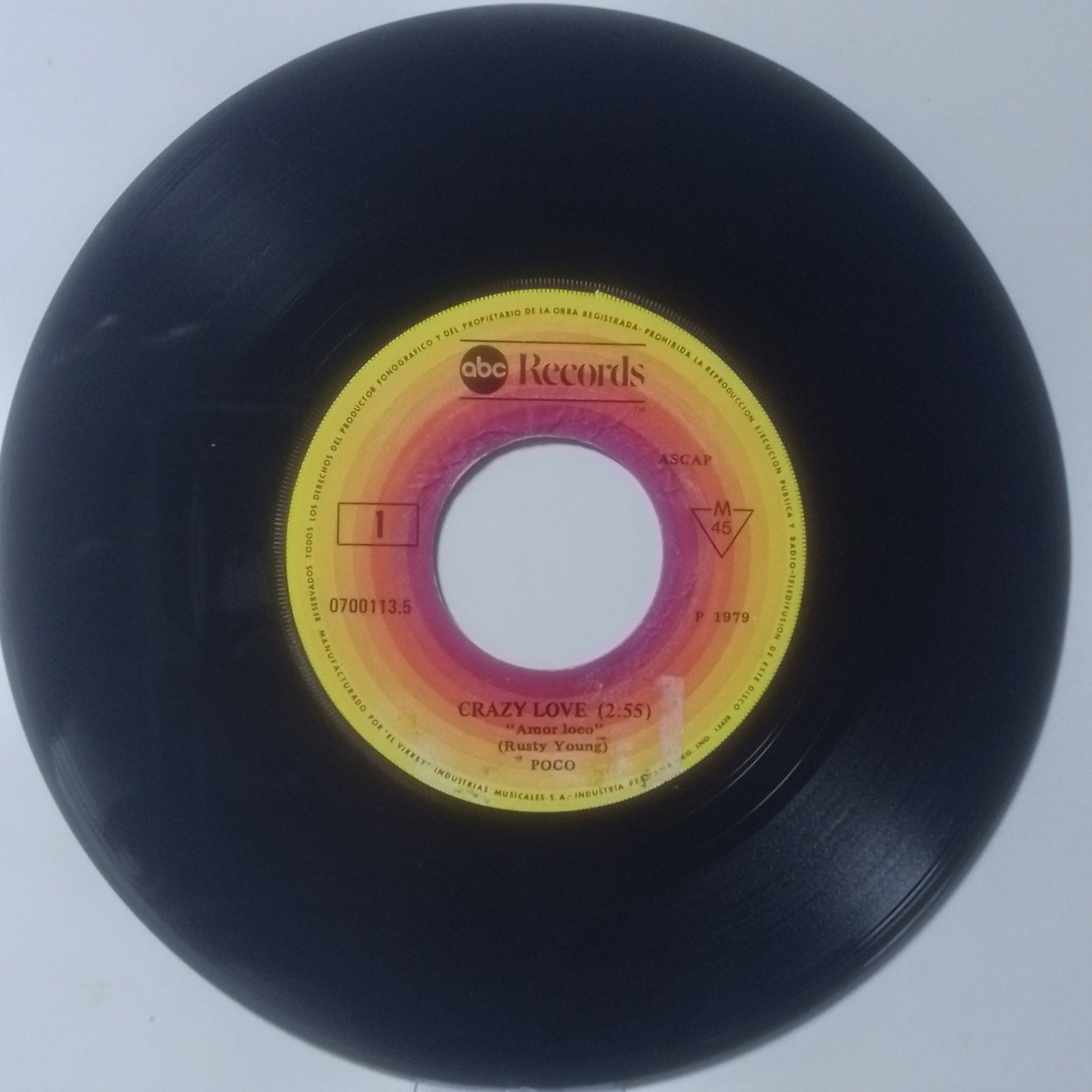 single 7" Poco Crazy Love / Barbados made peru 1979 rock