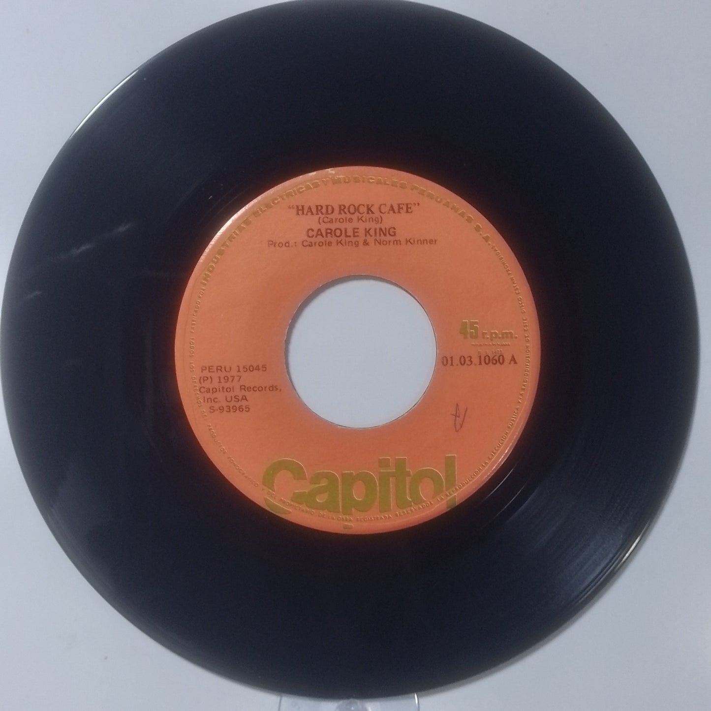 single 7" Carole King Hard Rock Cafe / To Know That I Love You made Peru 1977 pop