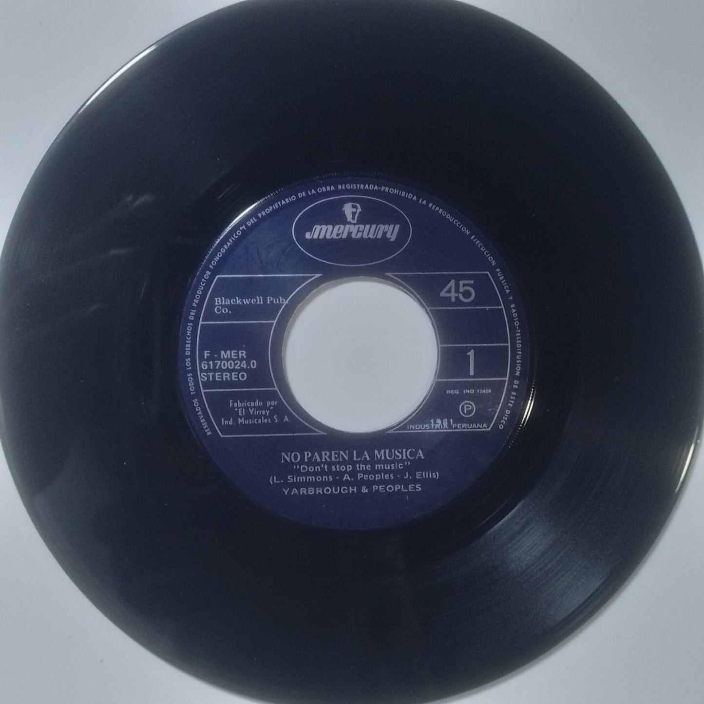 single 7" Yarbrough and Peoples Dont Stop the Music / Youre My Song made Peru 1980 funk and soul