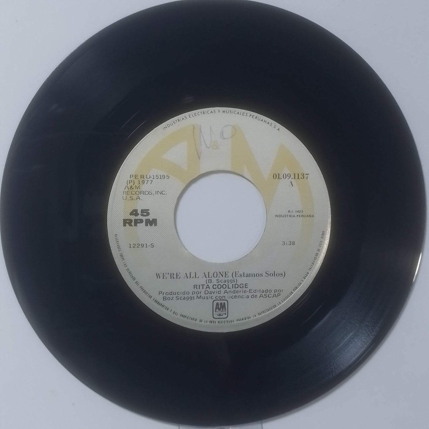 single 7" Rita Coolidge We're All Alone / Southern Lady made Peru 1977 pop