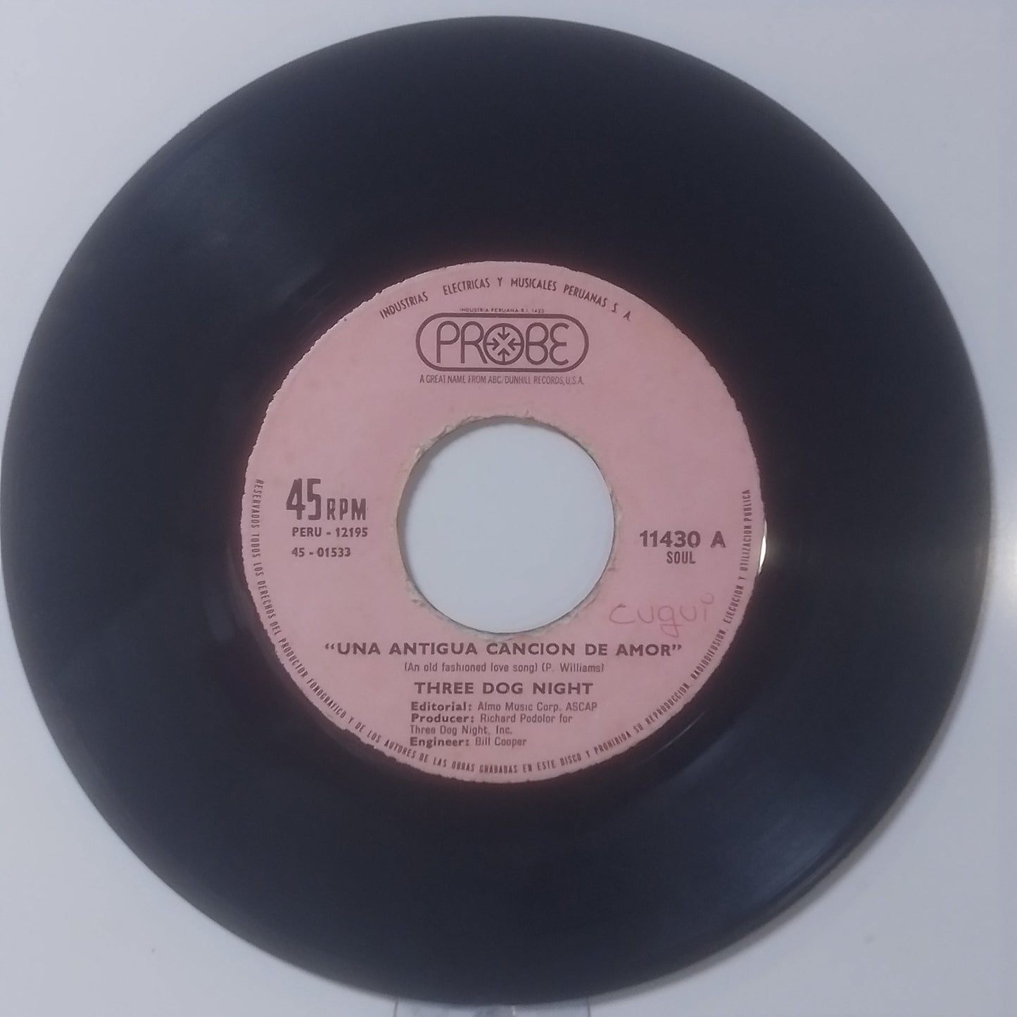 single 7" Three Dog Night An Old Fashioned Love Song / Jam made Peru 1971 rock