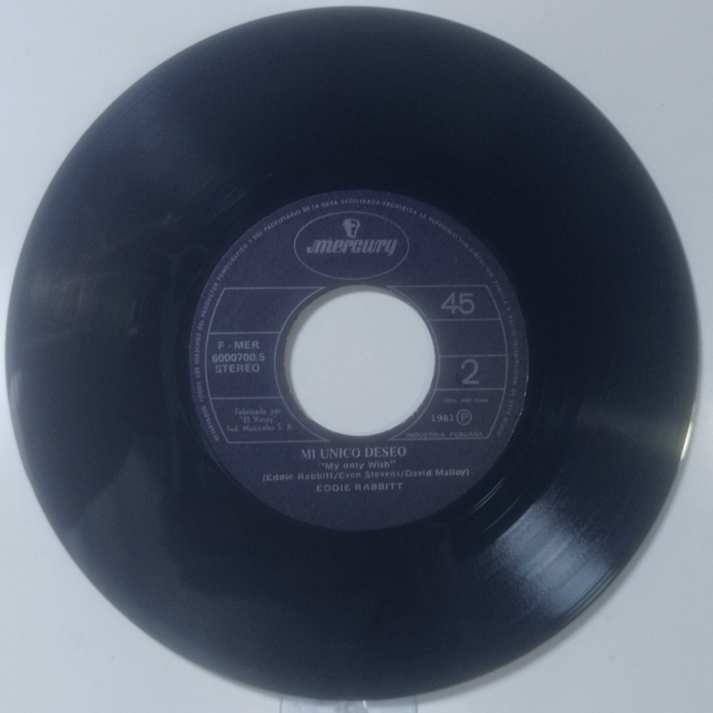 single 7" Eddie Rabbitt Step by Step / My Only Wish made Peru 1981 country