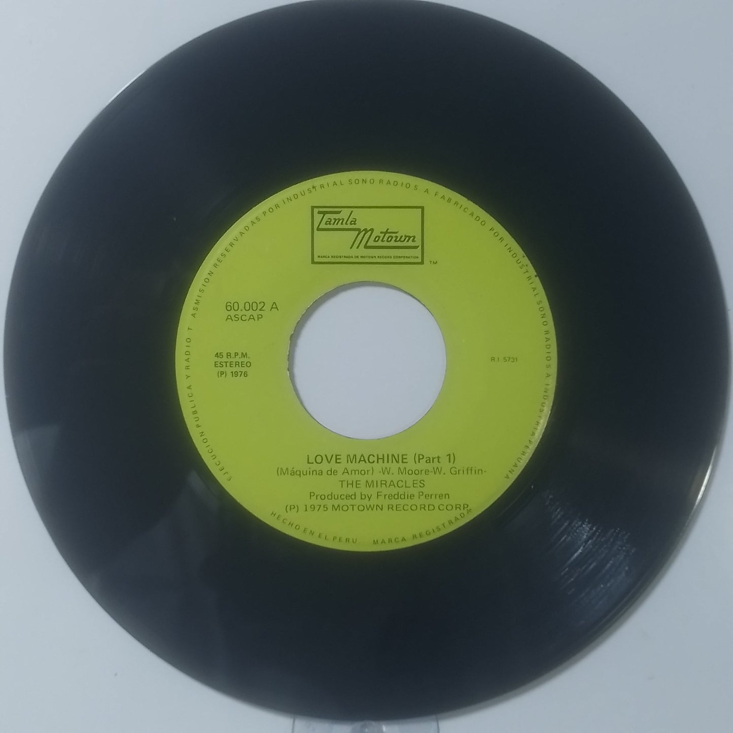 single 7" The Miracles Love Machine Part 1 / Love Machine(Part 2 made peru 1976 soul disco